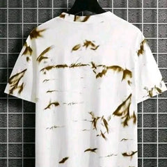White & Golden Cotton Printed Casual T-Shirt For Men