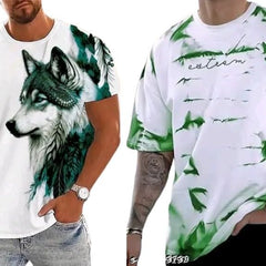 Pack Of 2 White & Green Cotton Printed Casual T-Shirt For Men