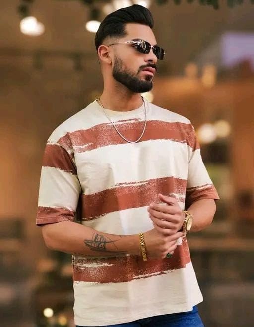 White & Brown Pure Cotton Regular Fit Printed T-Shirt For Men