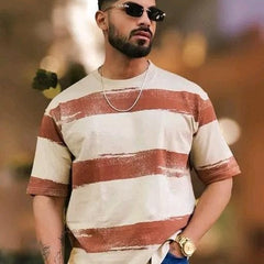 White & Brown Pure Cotton Regular Fit Printed T-Shirt For Men