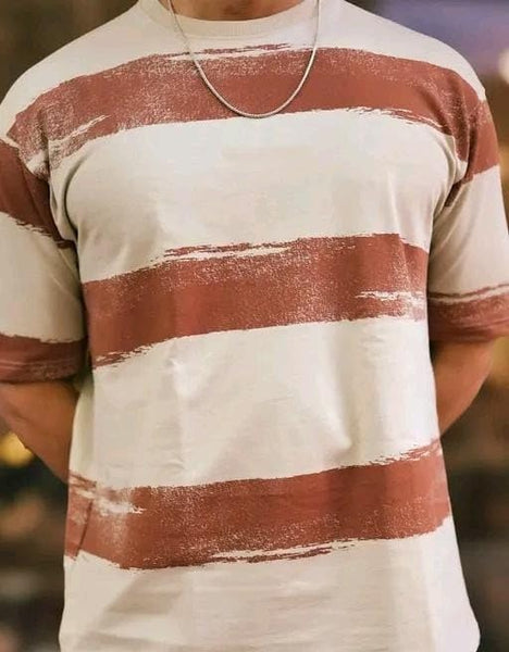 White & Brown Pure Cotton Regular Fit Printed T-Shirt For Men