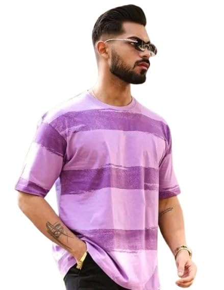 Purple Pure Cotton Regular Fit Printed T-Shirt For Men