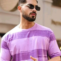 Purple Pure Cotton Regular Fit Printed T-Shirt For Men