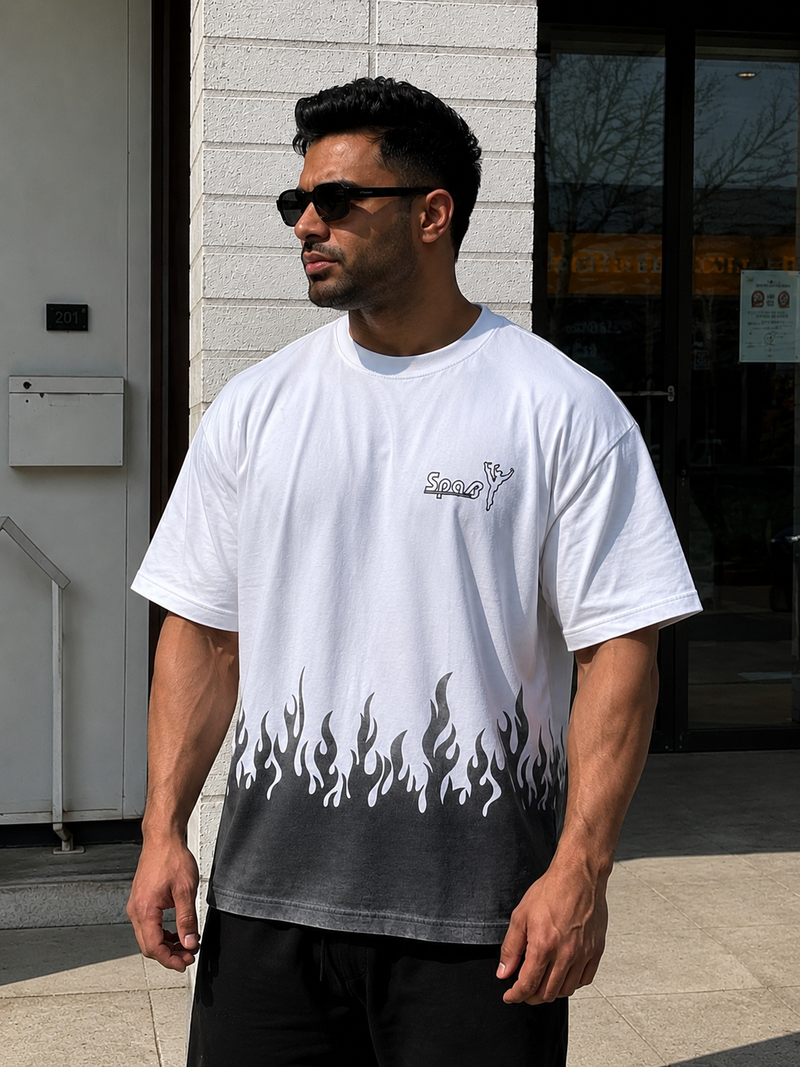 Men's Oversized Flame Graphic T-Shirt