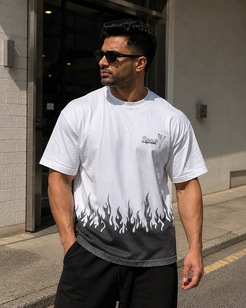 Men's Oversized Flame Graphic T-Shirt