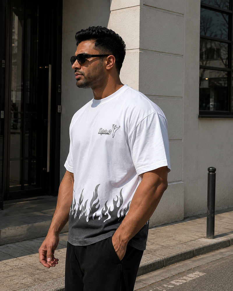 Men's Oversized Flame Graphic T-Shirt