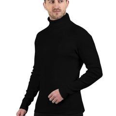 Black Cotton Blend Full Sleeve High Neck Ribbed Sweater For Men