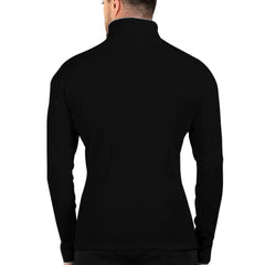Black Cotton Blend Full Sleeve High Neck Ribbed Sweater For Men