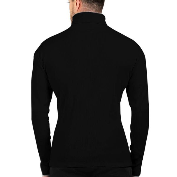 Black Cotton Blend Full Sleeve High Neck Ribbed Sweater For Men