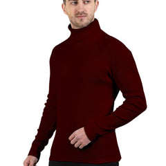 Maroon Cotton Blend Full Sleeve High Neck Ribbed Sweater For Men