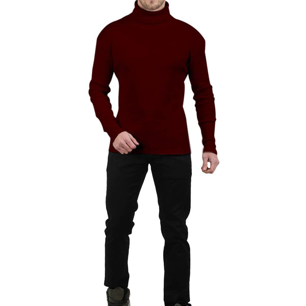 Maroon Cotton Blend Full Sleeve High Neck Ribbed Sweater For Men