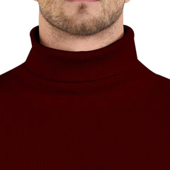 Maroon Cotton Blend Full Sleeve High Neck Ribbed Sweater For Men
