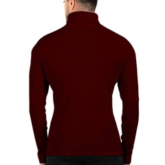 Maroon Cotton Blend Full Sleeve High Neck Ribbed Sweater For Men