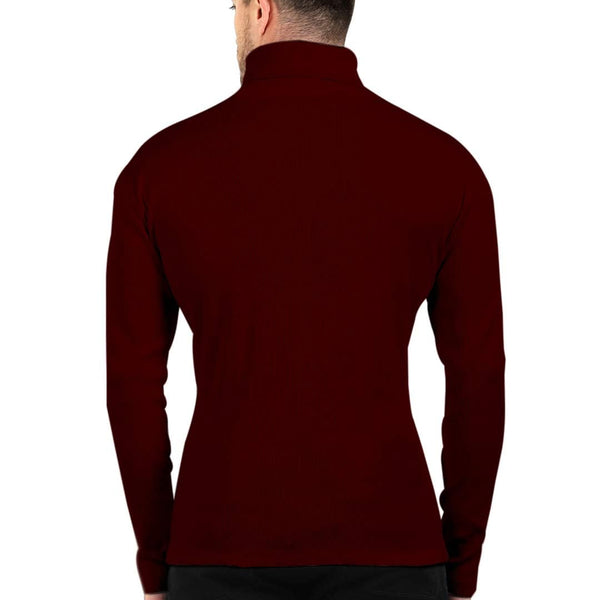 Maroon Cotton Blend Full Sleeve High Neck Ribbed Sweater For Men
