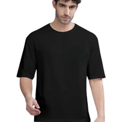 Black Cotton Off-Shoulder Plain T-Shirt For Men