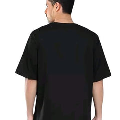 Black Cotton Off-Shoulder Plain T-Shirt For Men
