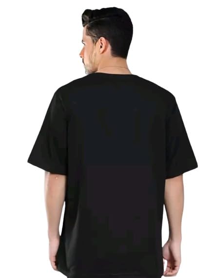 Black Cotton Off-Shoulder Plain T-Shirt For Men