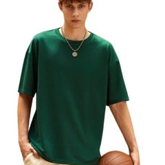 Green Cotton Off-Shoulder Printed T-Shirt For Men
