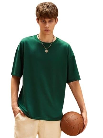 Green Cotton Off-Shoulder Printed T-Shirt For Men