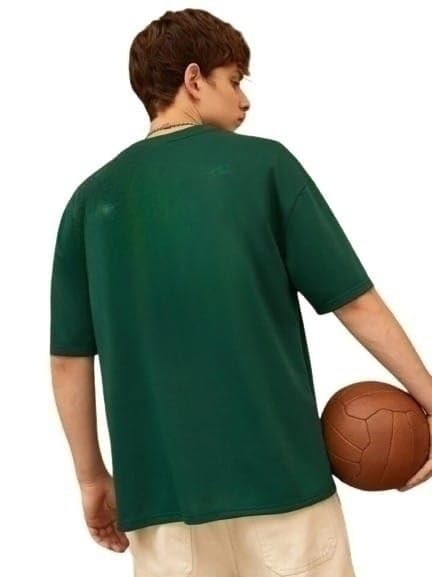Green Cotton Off-Shoulder Printed T-Shirt For Men