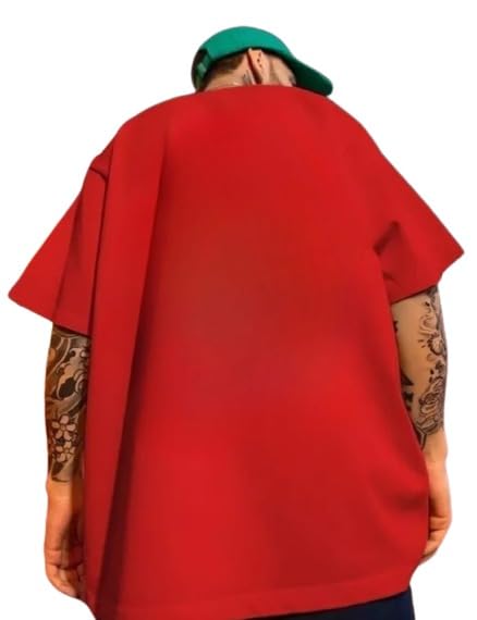 Red Cotton Off-Shoulder Plain T-Shirt For Men