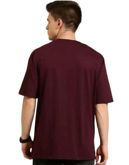Maroon Cotton Off-Shoulder Plain T-Shirt For Men