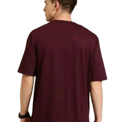 Maroon Cotton Off-Shoulder Plain T-Shirt For Men