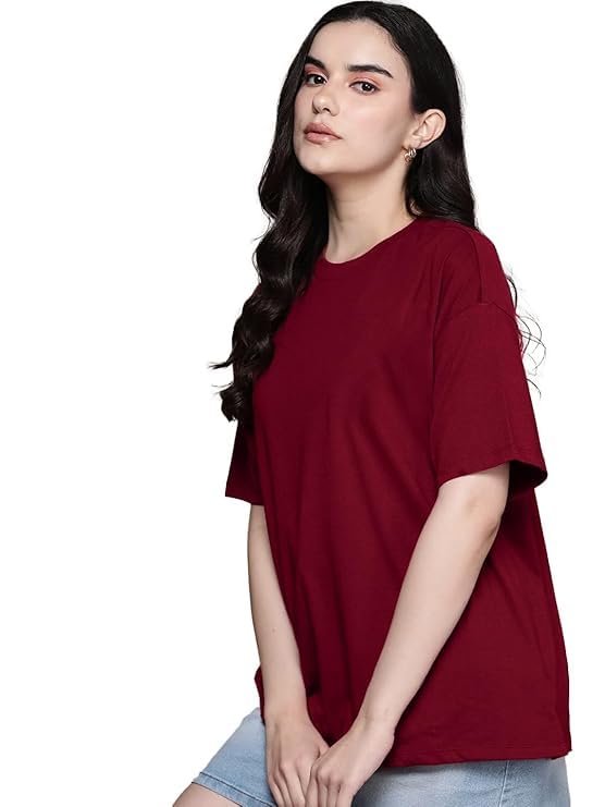 Maroon Cotton Regular Fit Plain T-Shirt For Women