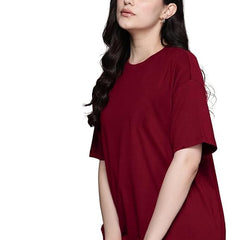 Maroon Cotton Regular Fit Plain T-Shirt For Women