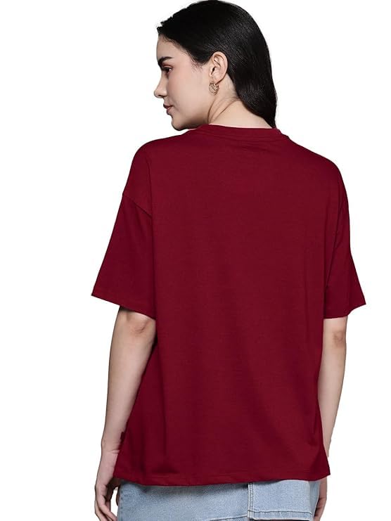 Maroon Cotton Regular Fit Plain T-Shirt For Women
