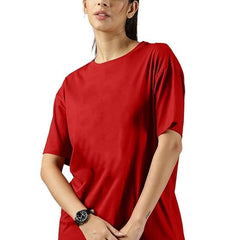 Red Cotton Regular Fit Plain T-Shirt For Women
