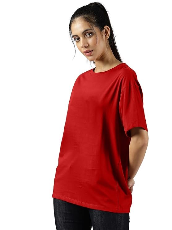 Red Cotton Regular Fit Plain T-Shirt For Women