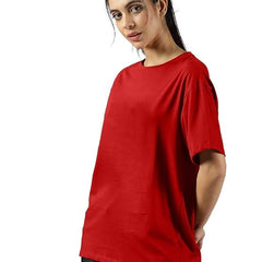 Red Cotton Regular Fit Plain T-Shirt For Women
