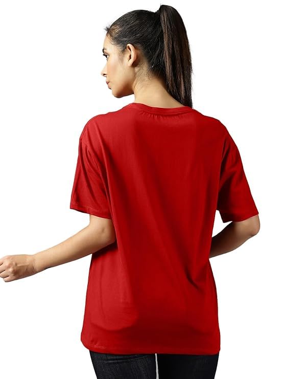 Red Cotton Regular Fit Plain T-Shirt For Women