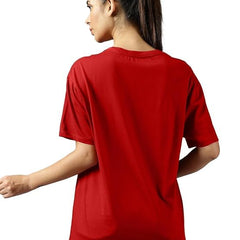 Red Cotton Regular Fit Plain T-Shirt For Women