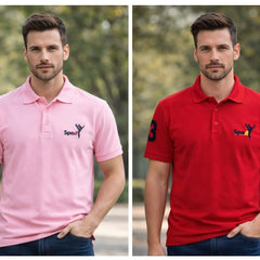 Pack Of 2 Red & Pink Cotton Polo T-Shirt For Men