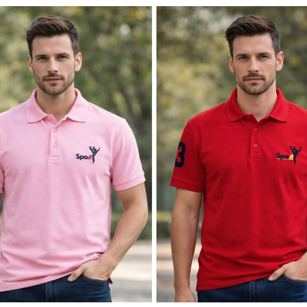 Pack Of 2 Red & Pink Cotton Polo T-Shirt For Men
