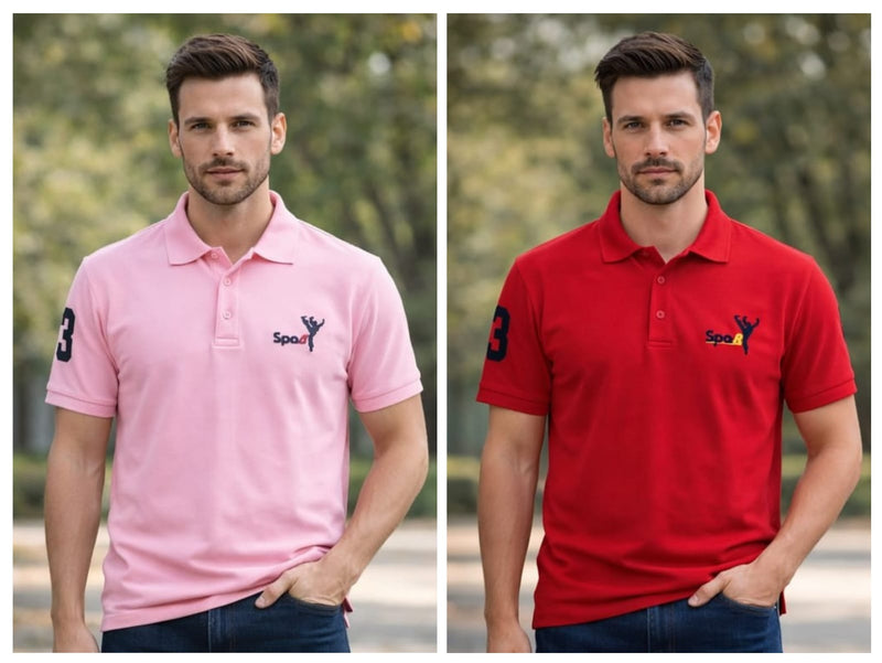 Pack Of 2 Red & Pink Cotton Polo T-Shirt For Men