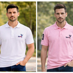 Pack Of 2 White & black Cotton Polo T-Shirt For Men