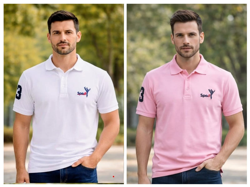 Pack Of 2 White & black Cotton Polo T-Shirt For Men