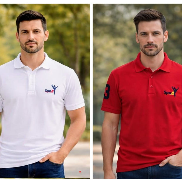 Pack Of 2 Red &  White Cotton Polo T-Shirt For Men
