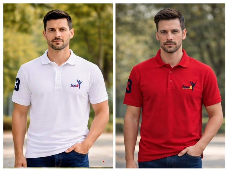 Pack Of 2 Red &  White Cotton Polo T-Shirt For Men