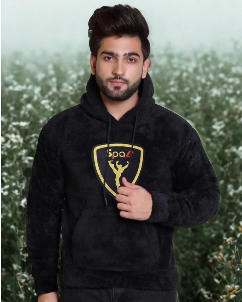 Black Cotton Hooded Neck Loose Fit Printed Hoodie For Unisex