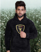 Black Cotton Hooded Neck Loose Fit Printed Hoodie For Unisex