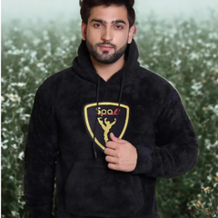 Black Cotton Hooded Neck Loose Fit Printed Hoodie For Unisex