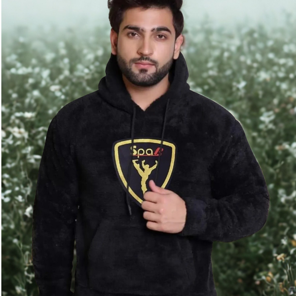 Black Cotton Hooded Neck Loose Fit Printed Hoodie For Unisex