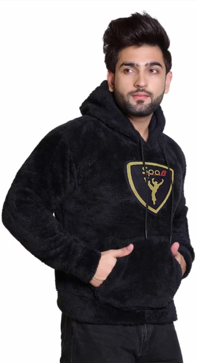 Black Cotton Hooded Neck Loose Fit Printed Hoodie For Unisex