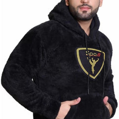 Black Cotton Hooded Neck Loose Fit Printed Hoodie For Unisex