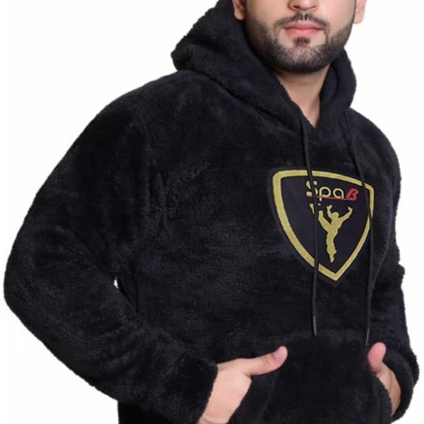 Black Cotton Hooded Neck Loose Fit Printed Hoodie For Unisex