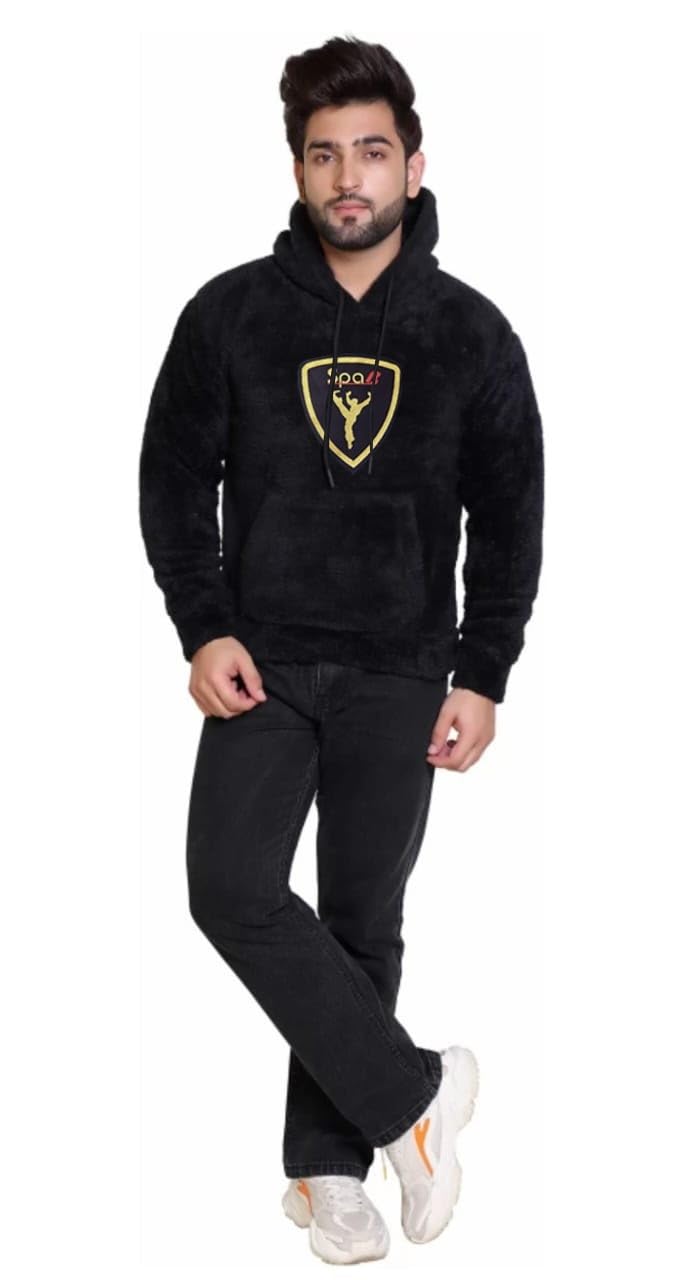 Black Cotton Hooded Neck Loose Fit Printed Hoodie For Unisex
